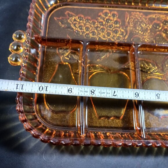 Vintage Indiana Glass Co. Serving Tray of Amber Glass/Fruit Sectional Platter - Picture 4 of 7